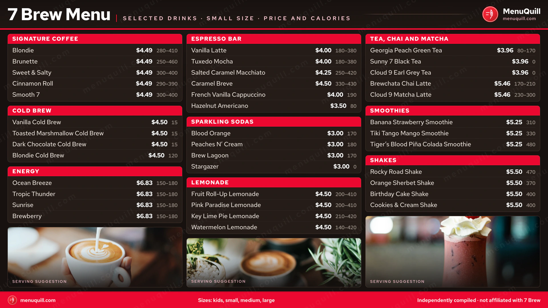 7 Brew menu with prices