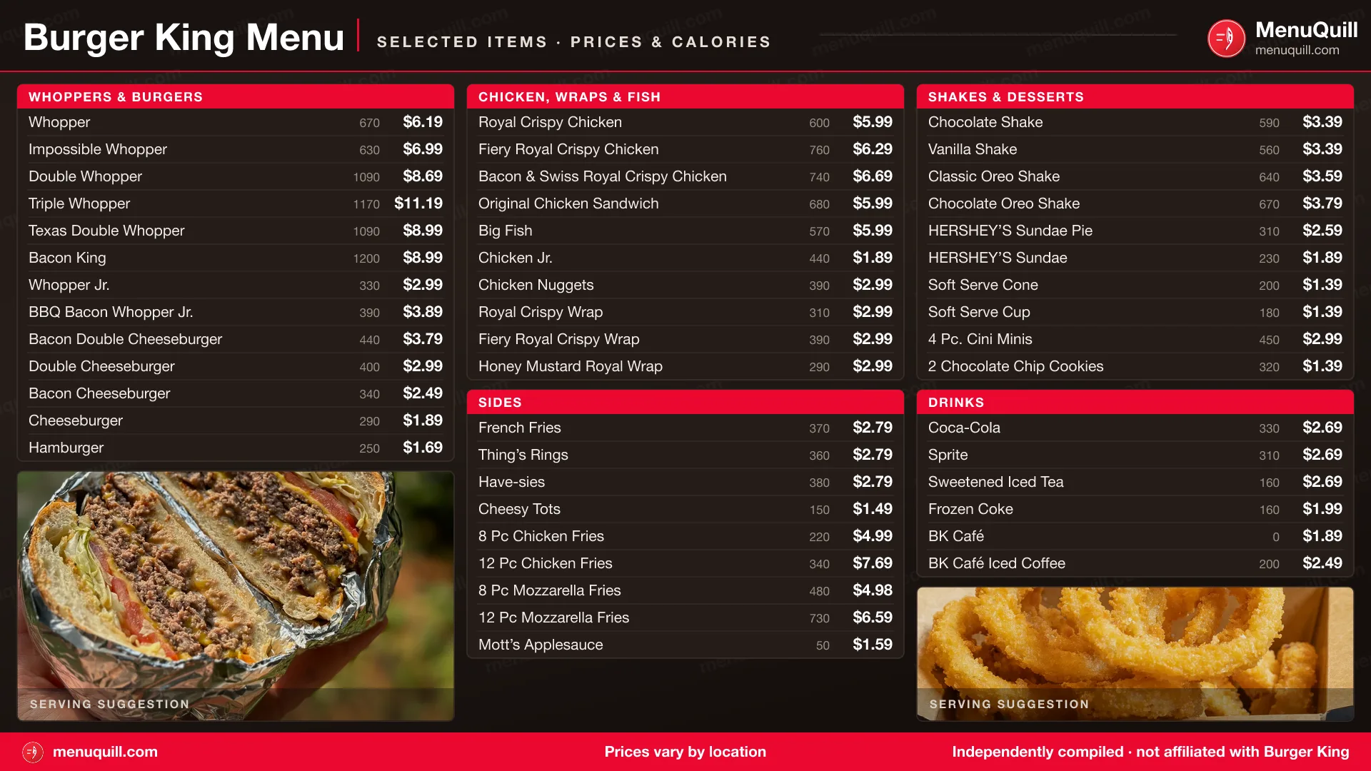 Burger King menu with prices