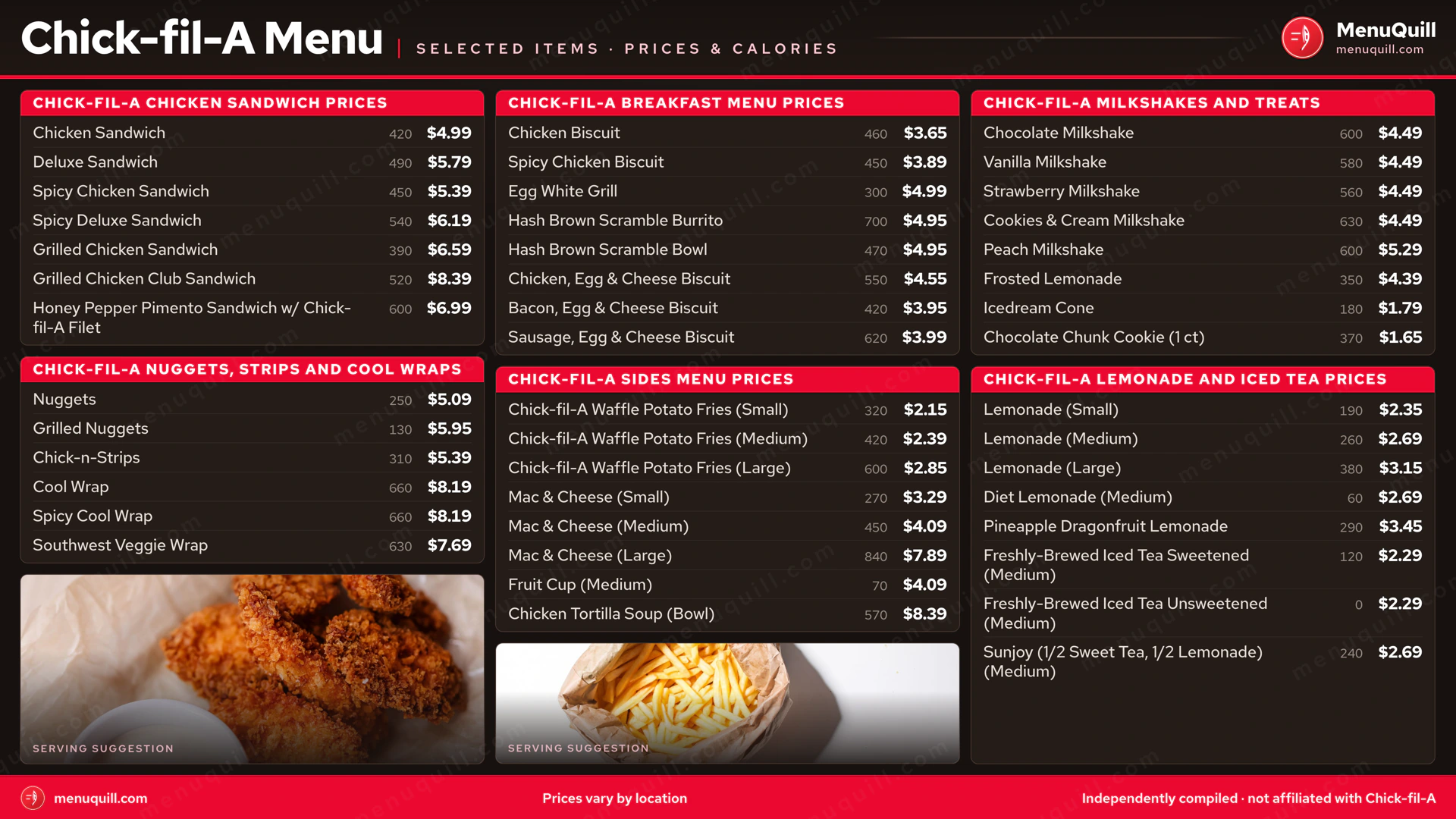 Chick-fil-A menu with prices