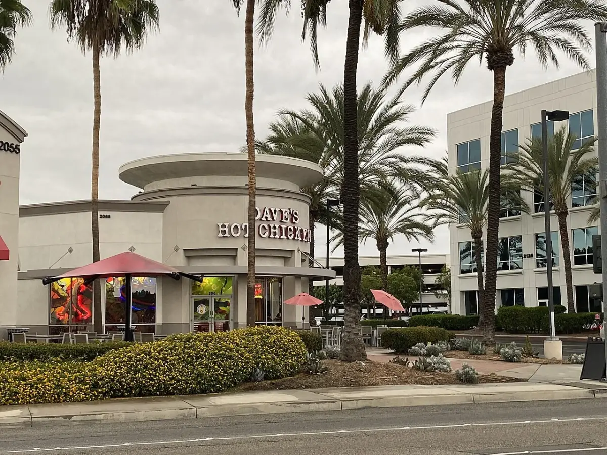 A Dave's Hot Chicken restaurant on Katella Avenue in Anaheim, California