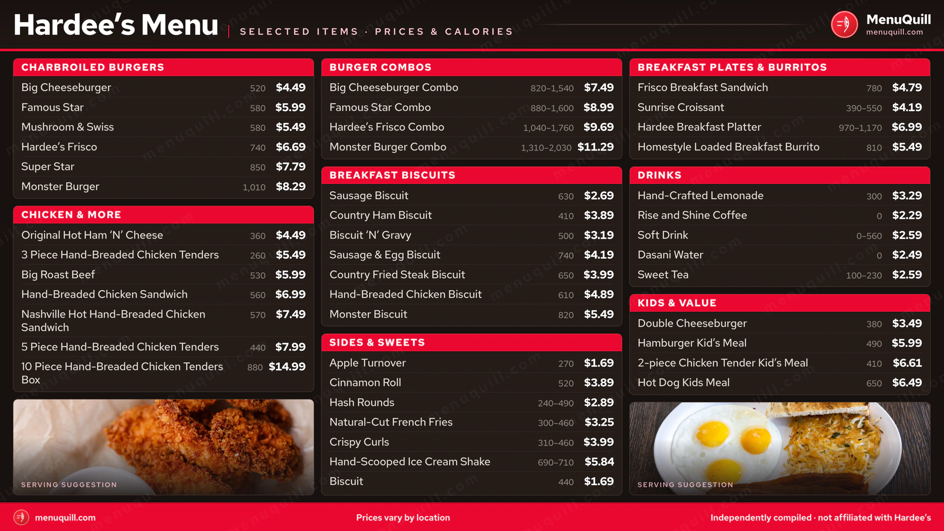 Hardee's menu with prices