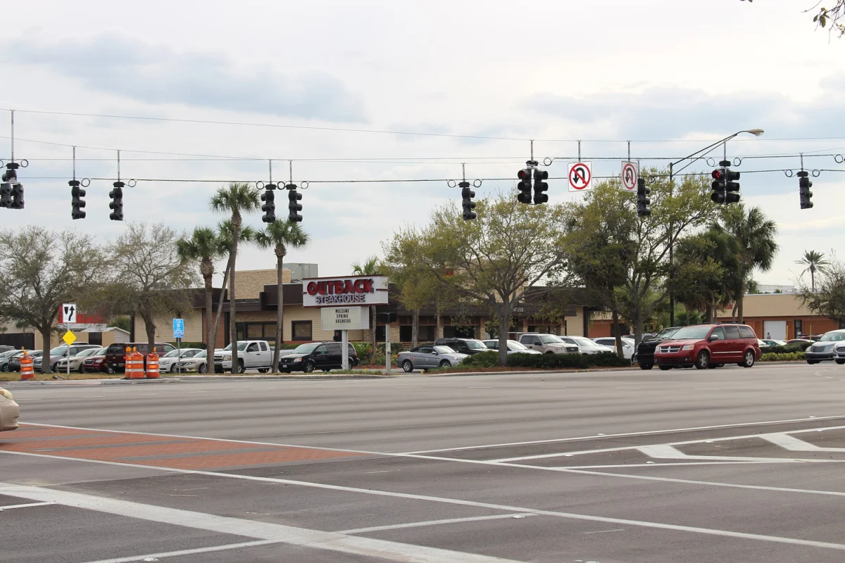 An Outback Steakhouse restaurant building on Florida State Road 520 in Merritt Island, Florida