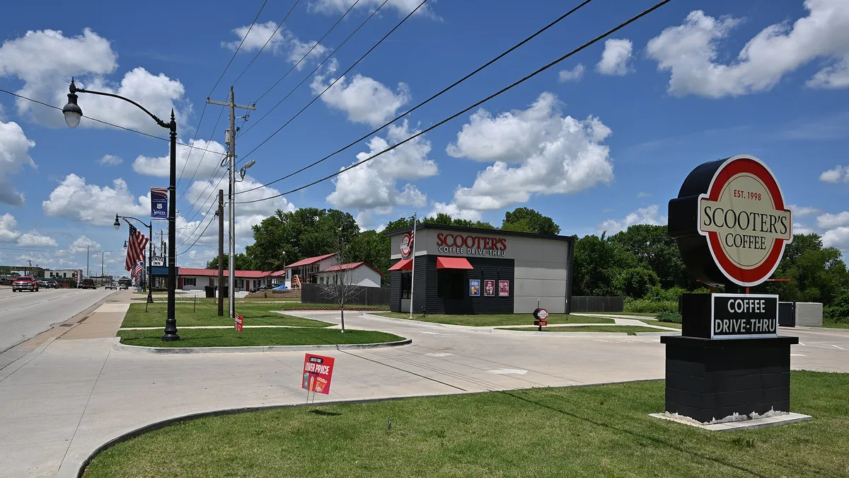A Scooter's Coffee drive-thru building in the United States